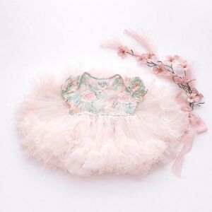 One of a Kind Baby Skirted Onesie / Romper / Dress With Soft Tutu, Size 6-9 Mo